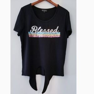 Black Crop Top with Sequins Graphic